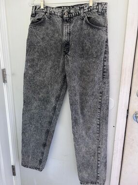 Levi's 505 Gray Black Washed Jeans with Tan Leather Patch 36x34